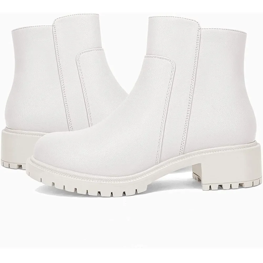 Lug Sole Ankle Booties Chunky Block Heel Round Toe Fall Winter Boots Shoes